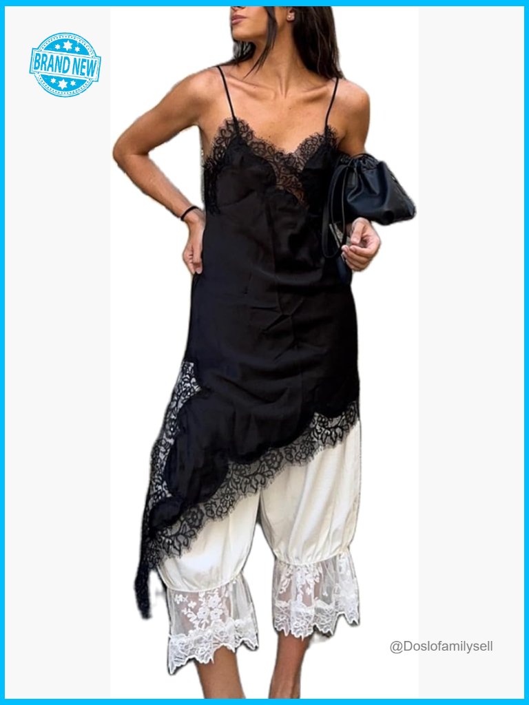 Silky Satin Lace Trim Cami Top Y2k Asymmetrical Hem Going Out Spaghetti Strap